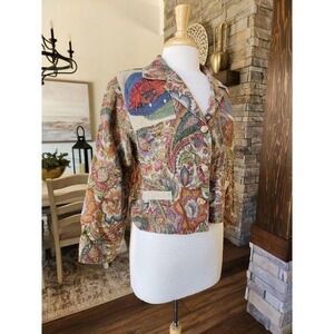 Canvasbacks Linen‎ Patchwork Artsy Floral Cropped Blazer